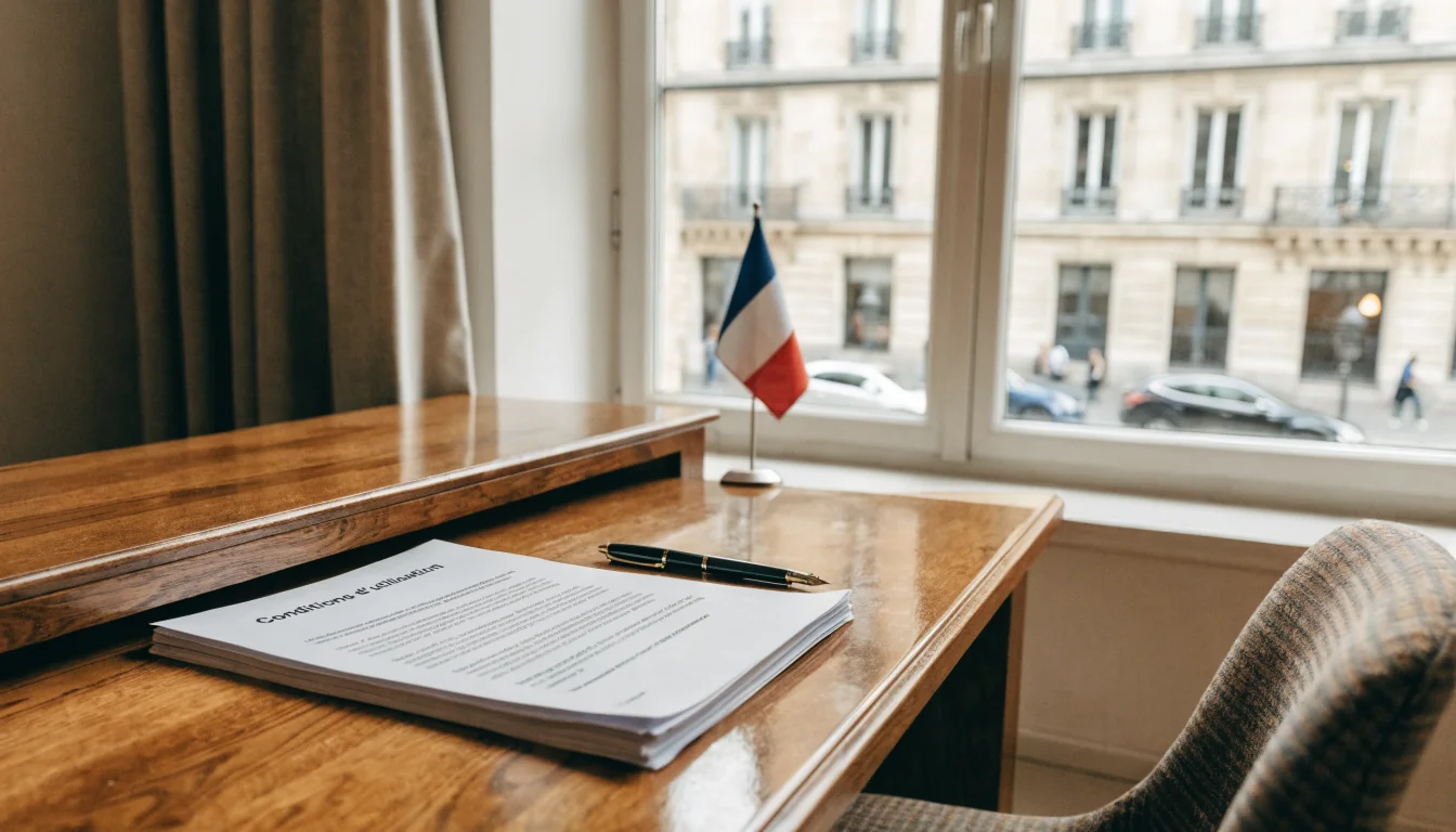 Bureau français avec documents légaux et drapeau français